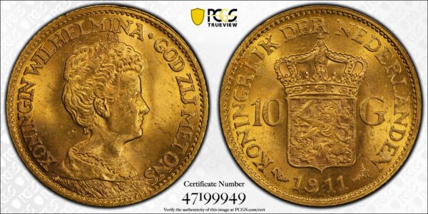 10 gulden 1911 MS64 PCGS