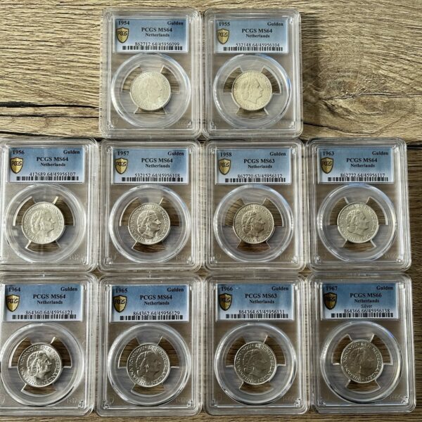 serie guldens zilver 1954-1967 PCGS Juliana compleet