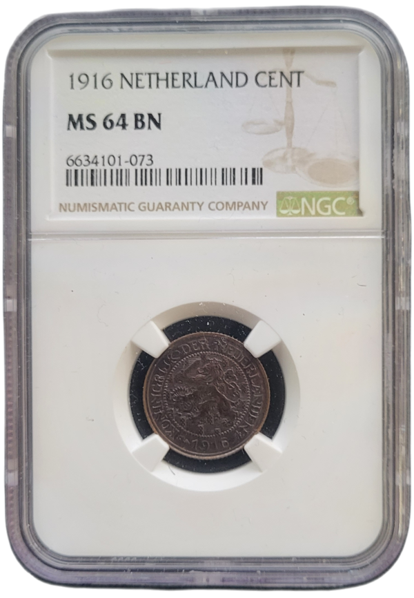 1 cent 1916 Wilhelmina NGC MS64 Top Pop