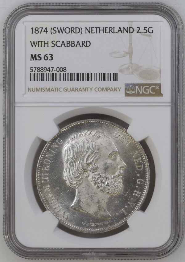 2 1/2 gulden 1874 scabbard MS63 NGC obverse