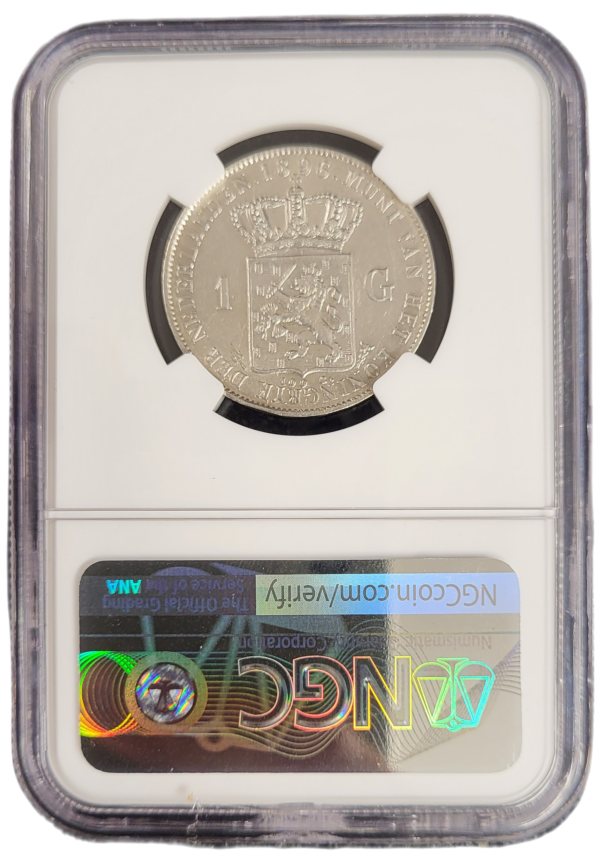 Koningin Wilhelmina 1 gulden 1896 AU55 NGC back