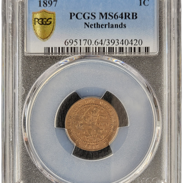 1 cent 1897 Mint State 64 PCGS Red Brown kwaliteit