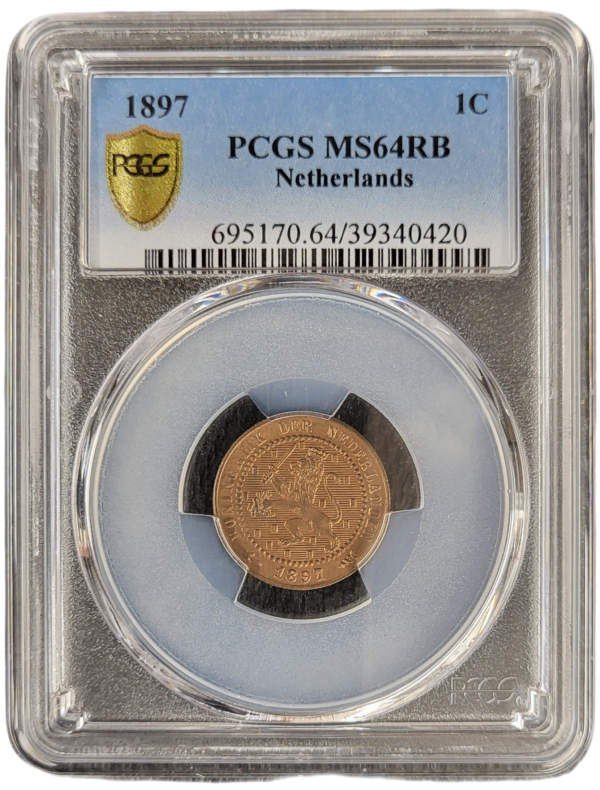 1 cent 1897 Mint State 64 PCGS Red Brown kwaliteit