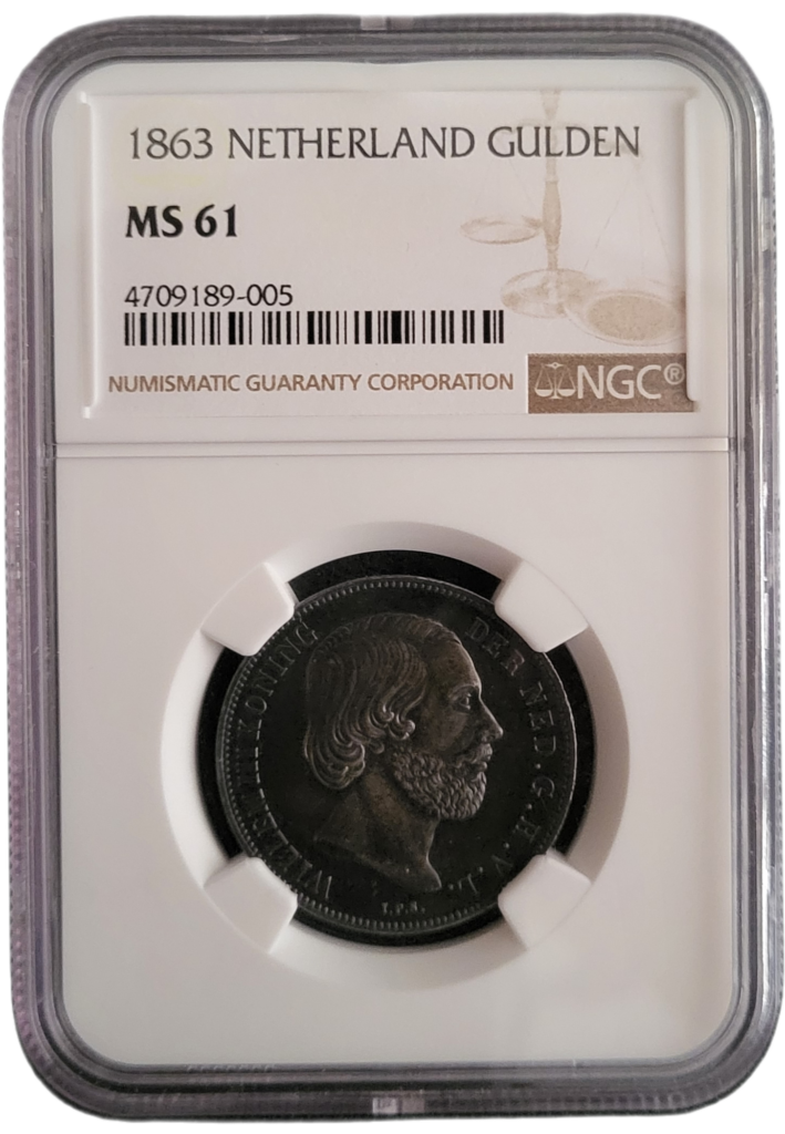 Unieke 1863 1 Gulden MS61 NGC - Kon. Willem III | 101 munten