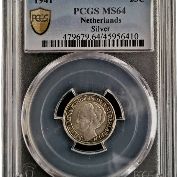 25 cent 1941 Wilhelmina MS64 PCGS