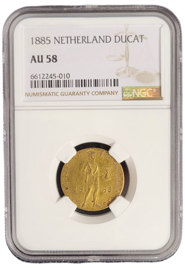 Gouden Dukaat 1885 AU58 NGC gecertificeerd front