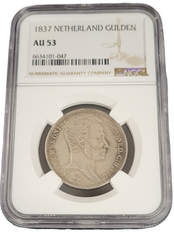 Koning Willem I 1 gulden 1837 AU53 NGC front