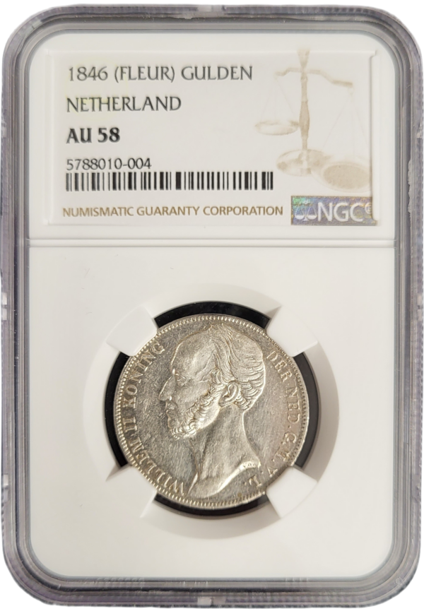 Koning Willem II 1 gulden 1846 lelie AU58 NGC front