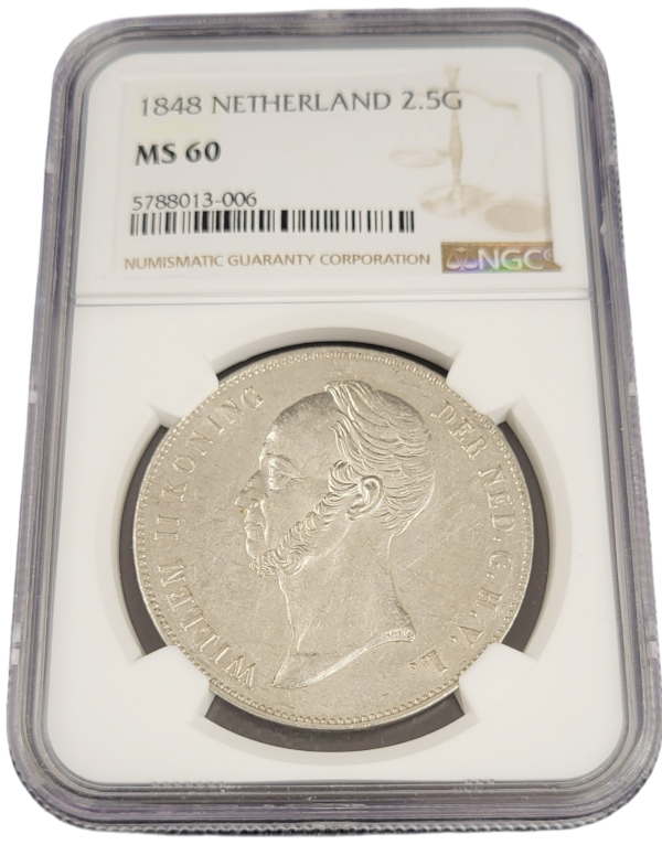 Koning Willem II 2.5 gulden 1848 MS60 NGC front