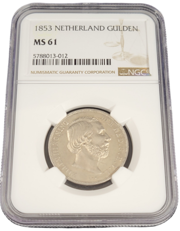 Koning Willem III 1 Gulden 1853 MS61 NGC front