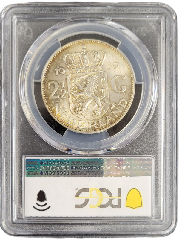 Koningin Juliana zilveren 2 1.2 gulden 1959 MS64 PCGS back