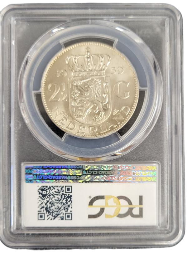 Koningin Juliana zilveren 2 1.2 gulden 1959 MS65 PCGS back