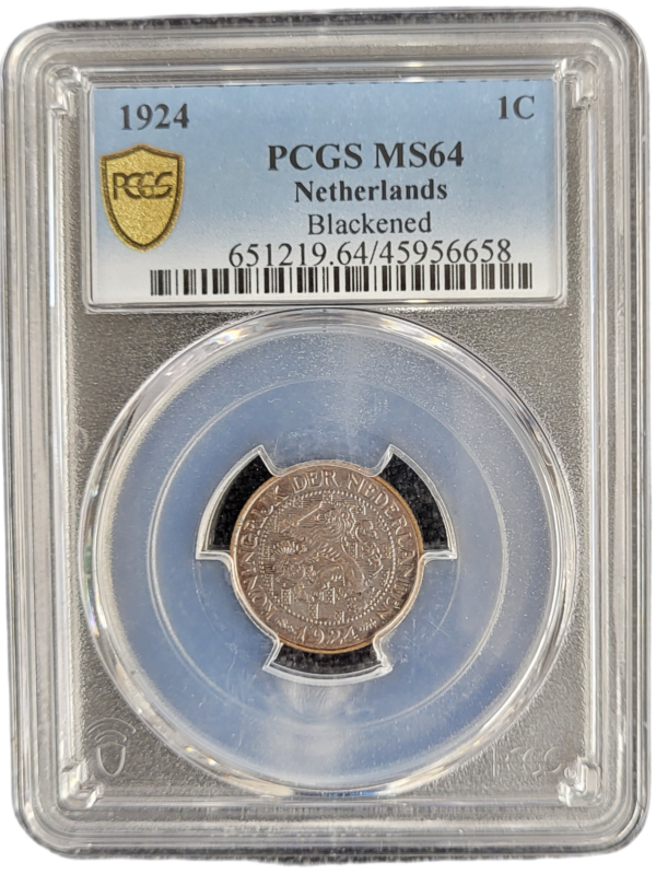 Koningin Wilhelmina 1 cent 1924 MS64 Blackened PCGS front