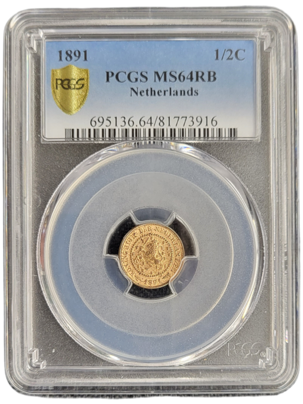 Koningin Wilhelmina 1.2 cent 1891 MS64 RB PCGS front