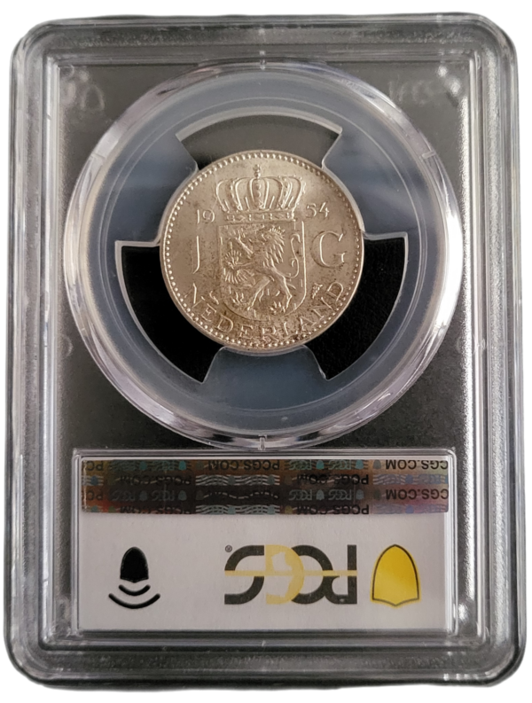 Gulden Juliana 1954 in MS64 kwaliteit, gecertificeerd door PCGS