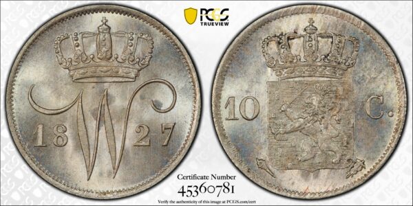 10 cent 1827 Utrecht PCGS MS65