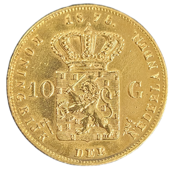 Gouden tien gulden Willem III 1875 Overslag 1875 over 1874 Zeldzaam front