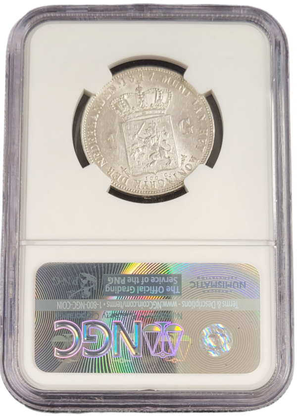 Koning Willem II 1 gulden 1847 AU58 NGC back