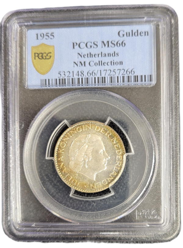 Koningin Juliana zilveren 1 gulden 1955 MS66 PCGS front