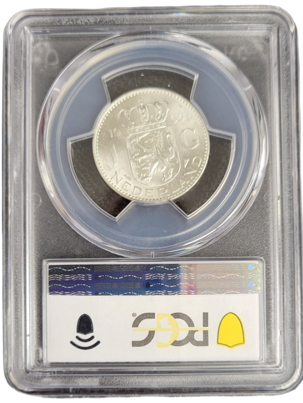 Koningin Juliana zilveren 1 gulden 1965 MS64 PCGS back