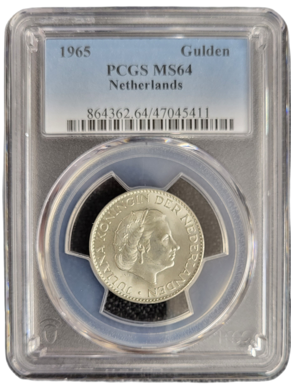 Koningin Juliana zilveren 1 gulden 1965 MS64 PCGS front