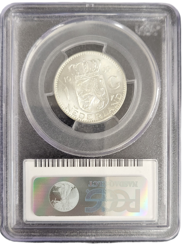 Koningin Juliana zilveren 1 gulden 1965 MS65 PCGS 052 back