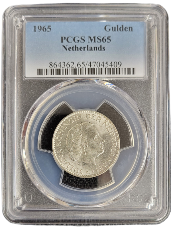 Koningin Juliana zilveren 1 gulden 1965 MS65 PCGS 09 front