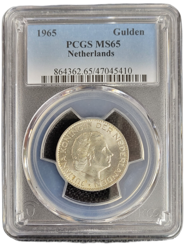 Koningin Juliana zilveren 1 gulden 1965 MS65 PCGS 10 front