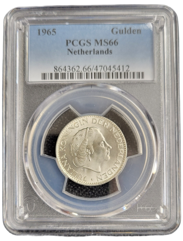 Koningin Juliana zilveren 1 gulden 1965 MS66 PCGS front