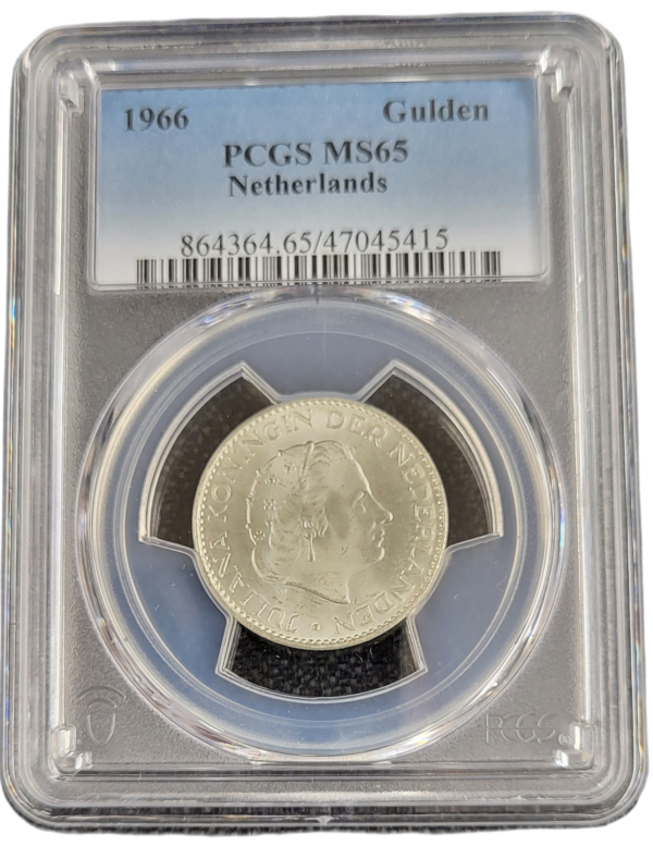 Koningin Juliana zilveren 1 gulden 1966 MS65 PCGS front