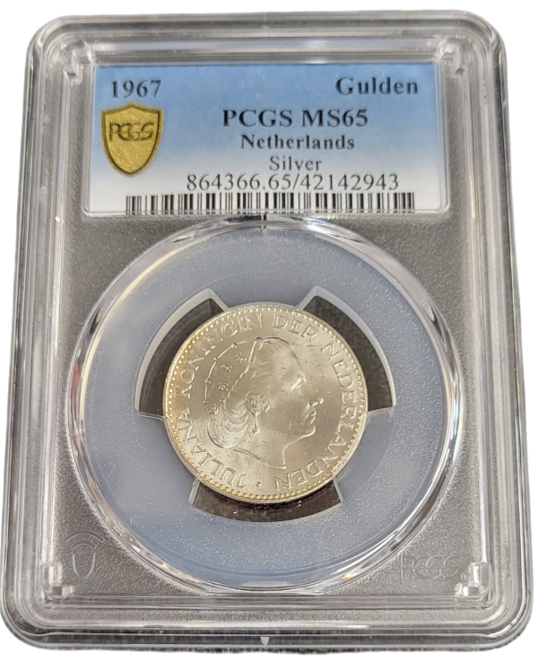 Koningin Juliana zilveren 1 gulden 1967 MS65 PCGS 43