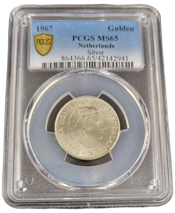 Koningin Juliana zilveren 1 gulden 1967 MS65 PCGS front