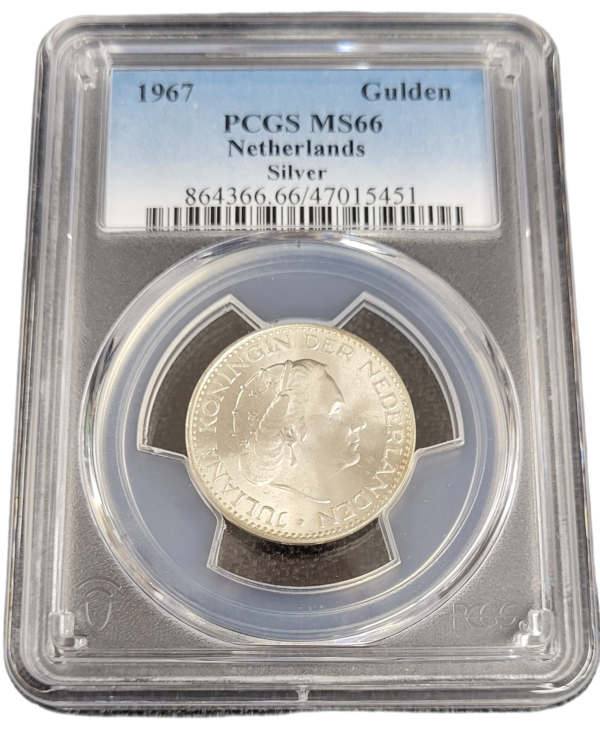 Koningin Juliana zilveren 1 gulden 1967 MS66 PCGS 51