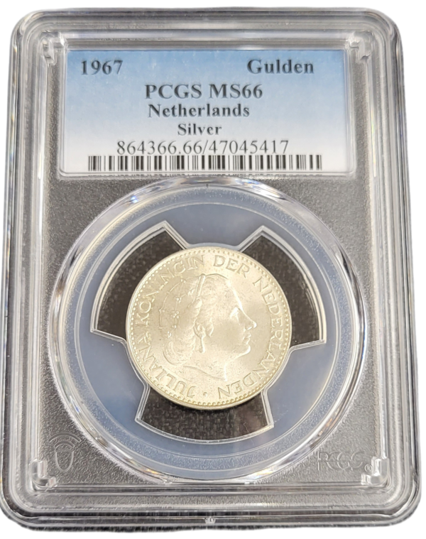 Koningin Juliana zilveren 1 gulden 1967 MS66 PCGS front