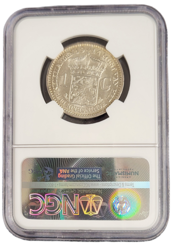 Koningin Wilhelmina 1 gulden 1914 MS63 NGC back