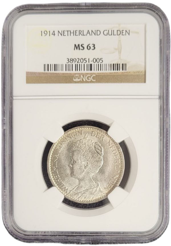 Koningin Wilhelmina 1 gulden 1914 MS63 NGC front