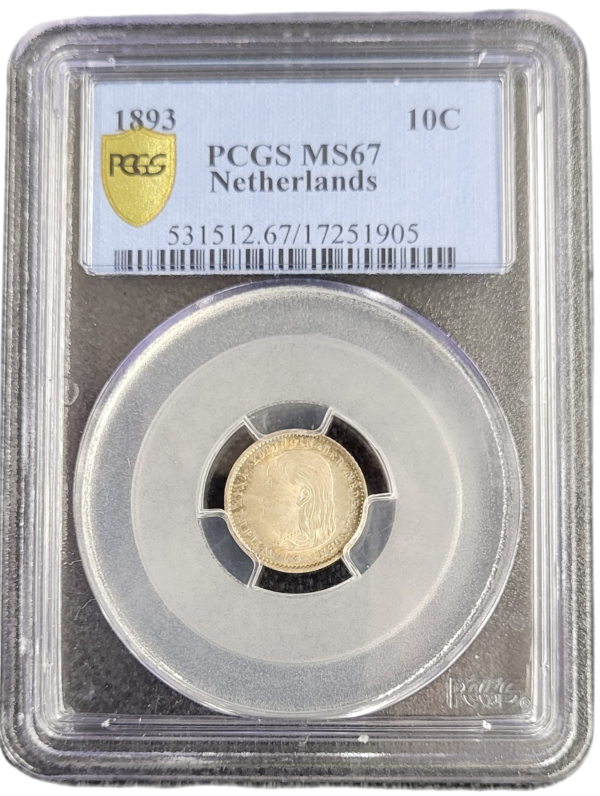 Koningin Wilhelmina 10 cent 1893 PCGS MS67 front