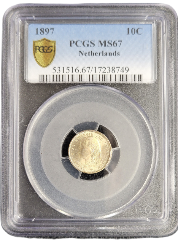 Koningin Wilhelmina 10 cent 1897 PCGS MS67 front