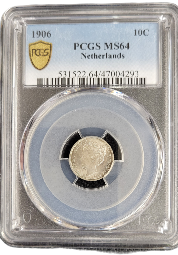 Koningin Wilhelmina 10 cent 1906 PCGS MS64 front