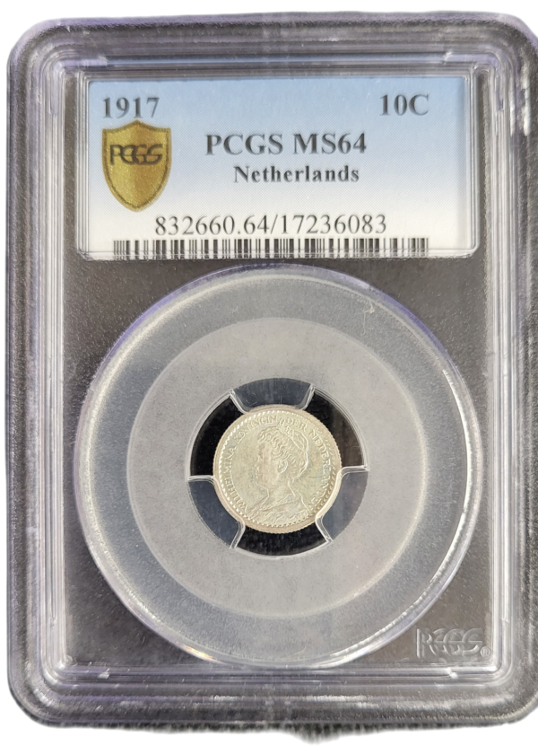 Koningin Wilhelmina 10 cent 1917 PCGS MS64 front