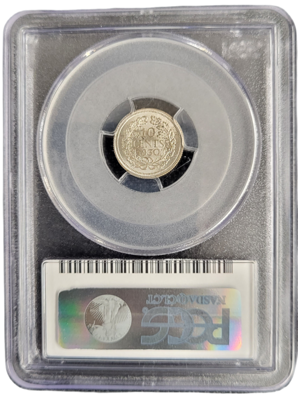 Koningin Wilhelmina 10 cent 1930 MS64 PCGS back
