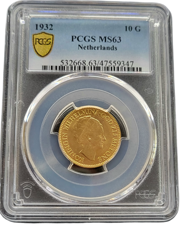 Gouden Wilhelmina 10 gulden 1932 MS63 PCGS