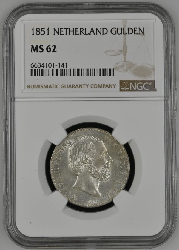 1 gulden 1851 MS62 NGC