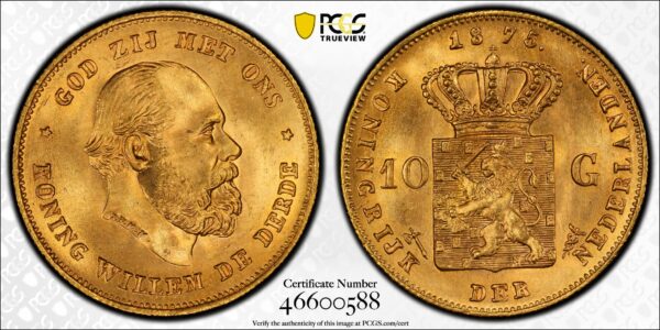 Gouden tien gulden 1875 MS66