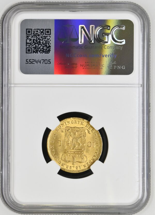 Gouden 10 gulden 1828 NGC MS64 incuse slab scaled