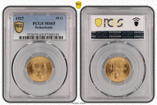 10 gulden 1927 MS65 PCGS