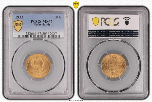 10 gulden 1933 MS67 PCGS
