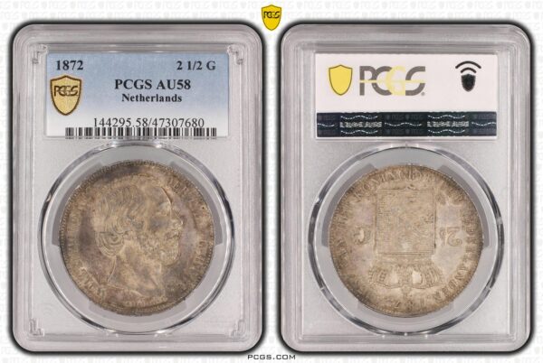 2 1/2 gulden 1872 AU58 PCGS