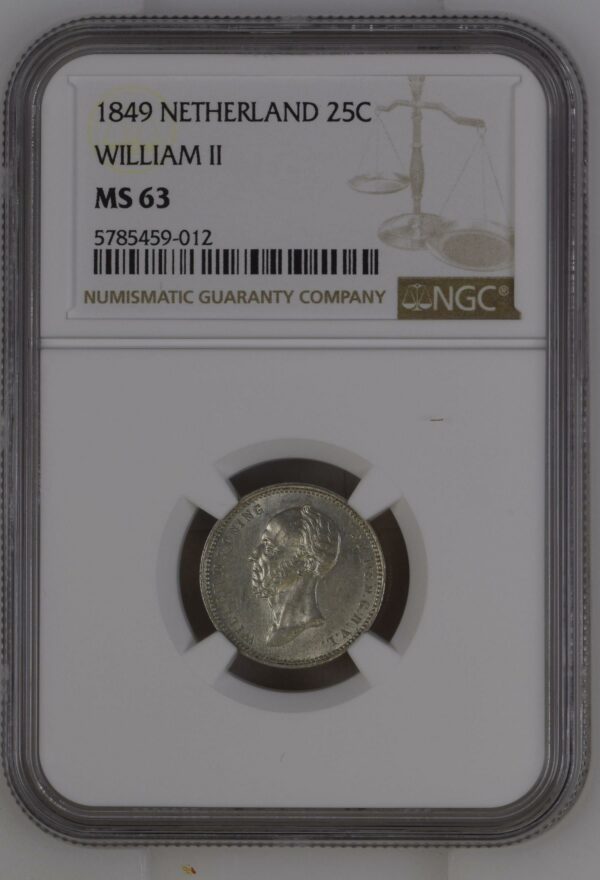 25 cent 1849 Willem II MS63 NGC