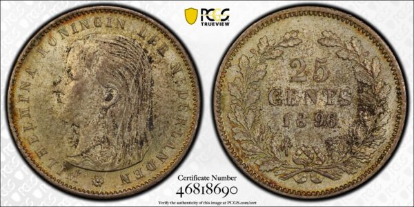 25 cent 1896 MS62 PCGS patina lang haar portret